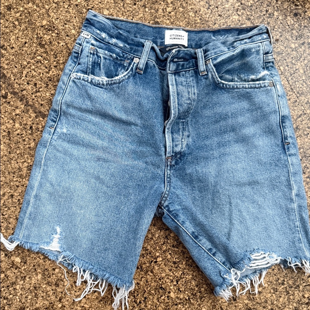 Citizens Of Humanity Distressed Blue Denim Shorts